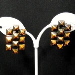 Vintage Copper Book Chain Earrings Screw Back 1950s Art Deco Geometric Design